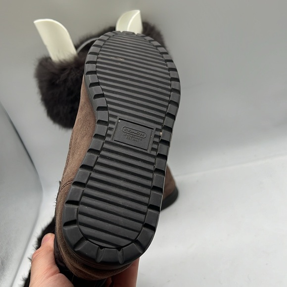 Coach Women's Talen Boot Size 8.5 Brown Suede Signature Quilted Nylon Rabbit Fur - Picture 7 of 12